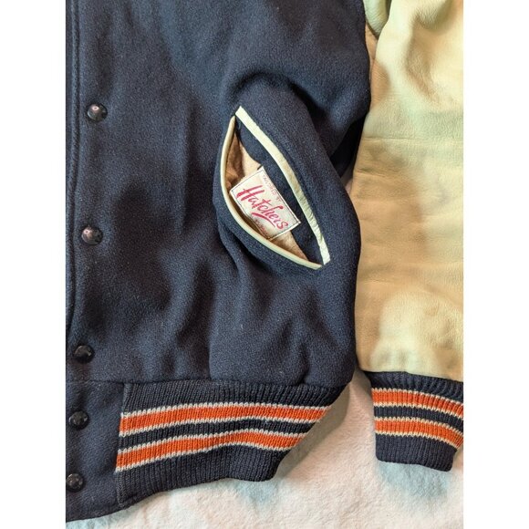 Hatchers VTG 60s Men's Black Wool Leather Sleeve State Champs Bomber Jacket LG - Picture 9 of 15